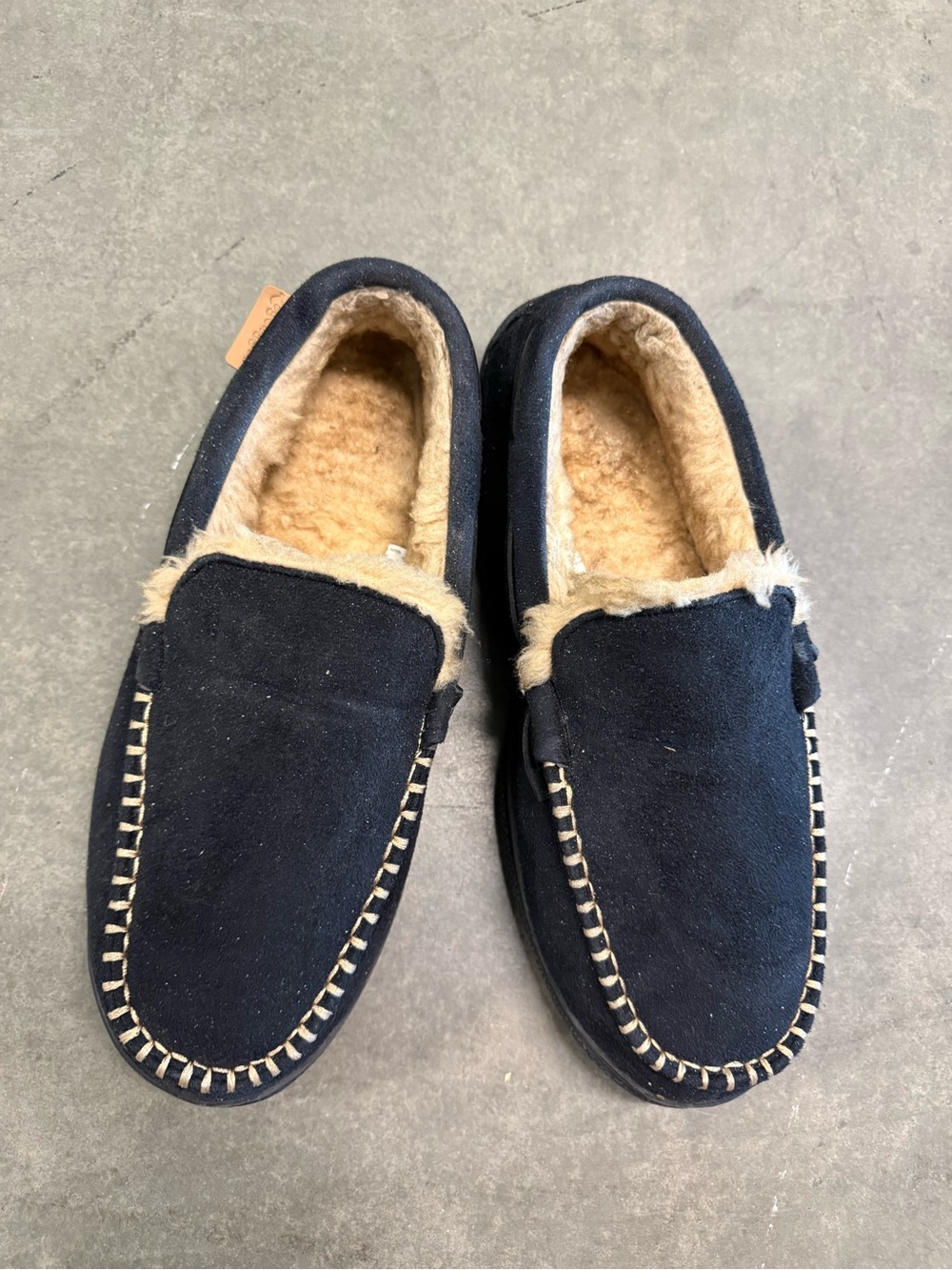 Men's Navy Suede Moccasin Slippers with Shearling Lining